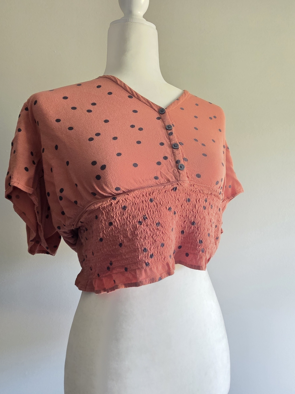 Abercrombie & Fitch XL Rust Polka Dot Smocked Waist Crop Top